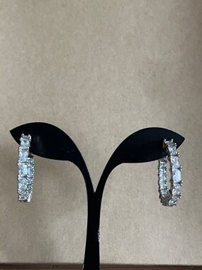 Silver Crystal Hoop Earrings - Women Jewelry